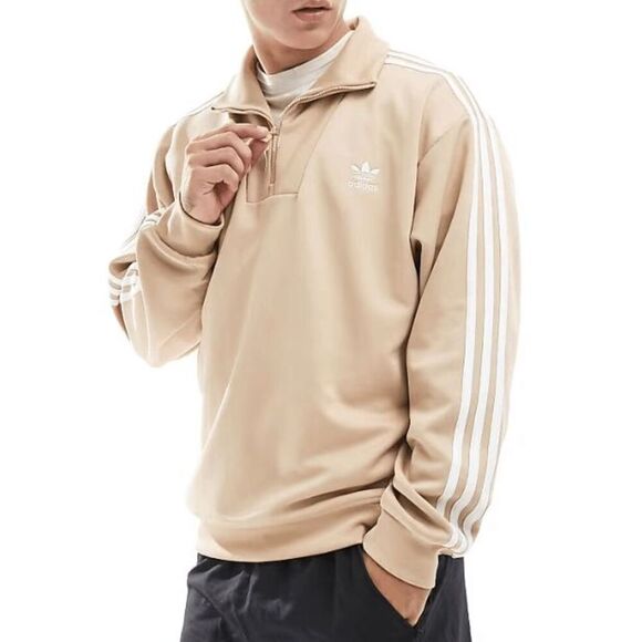 Adidas Men's Funnel neck Quarter Zip Track Top Beige M - Picture 1 of 7
